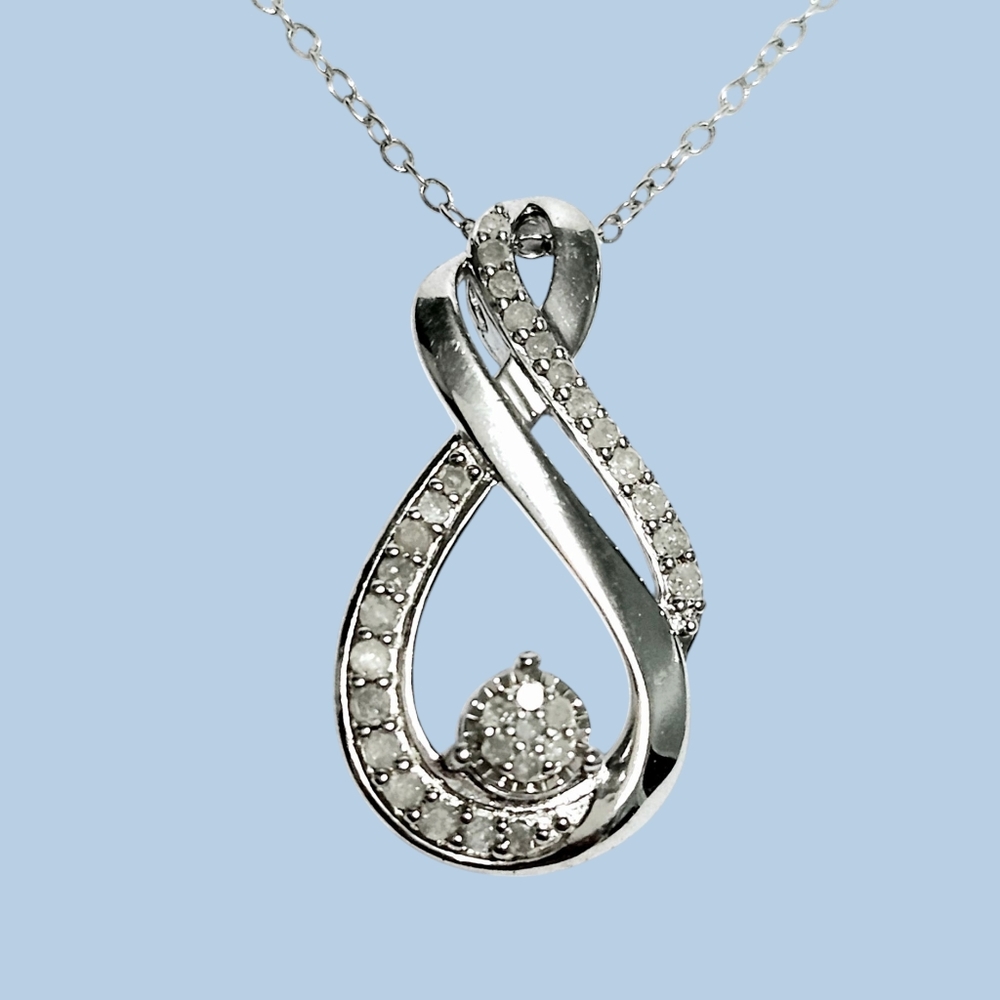 Diamond drop Silver Necklace 18"